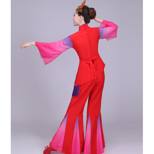 Women's chinese folk dance costumes ancient traditional chinese dresses yangko umbrella square dance dress costumes
